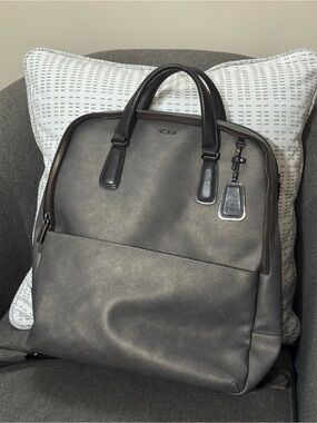 Tumi Olivia Gray Leather Laptop Brief Tote with Dual Top Handles